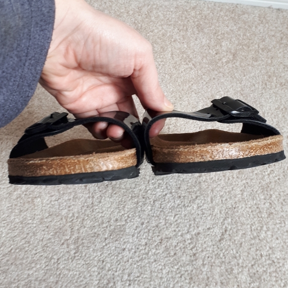 BIRKENSTOCK / 37, 6 / Women's Madrid Patent Faux Leather Cork Sandals - Black - Picture 5 of 10